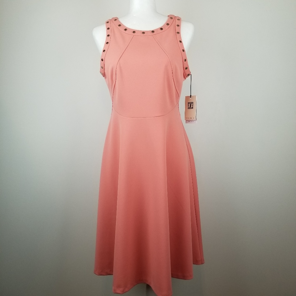 Ivanka‎ Trump NWT Coral Fit & Flare Dress Studded Sleeveless A-Line Knee Length